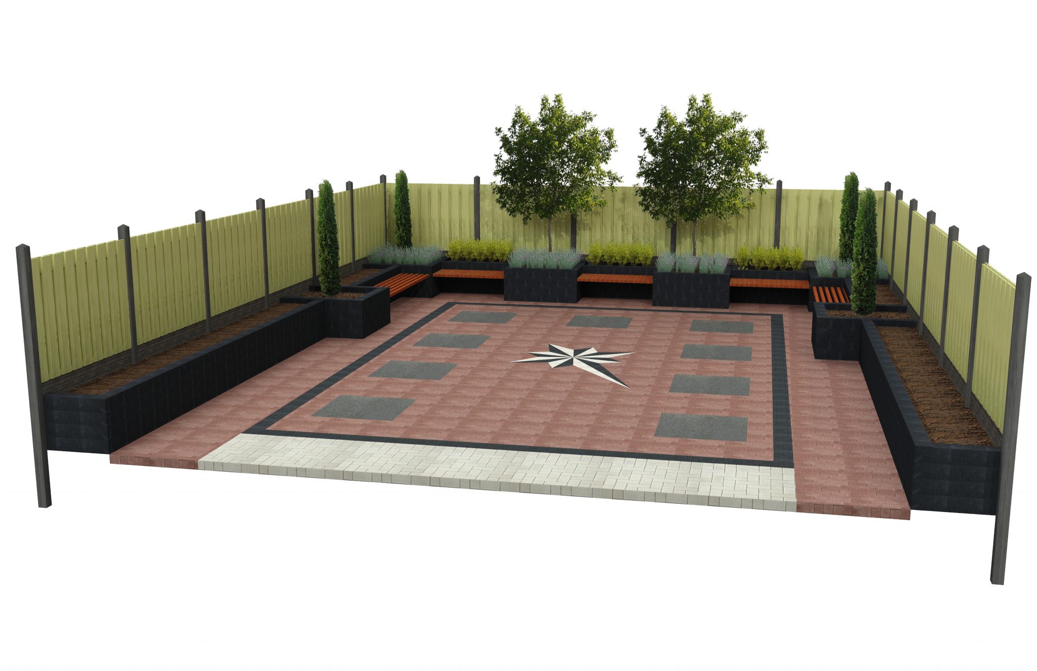 Tuin Wensen | 3D Ontwerp | Traditionele -keramische Bestrating - Beplanting